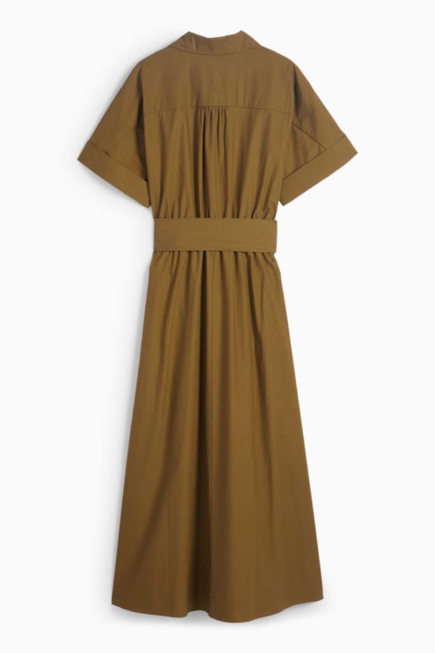 Women - Shirt dress with belt - brown