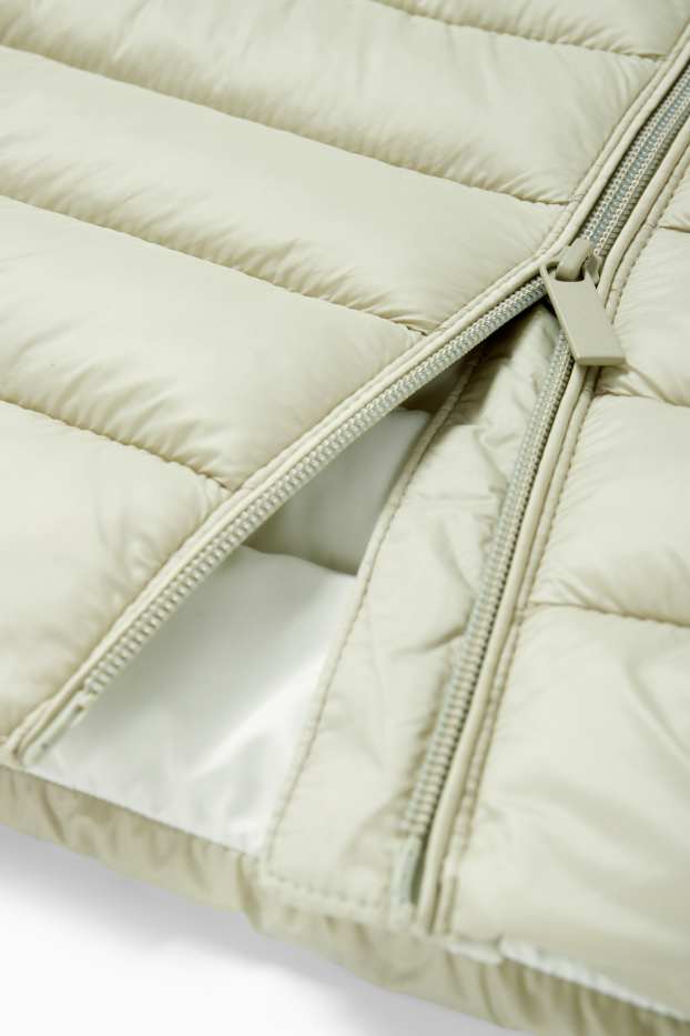 Dames - Lange bodywarmer met capuchon - licht beige