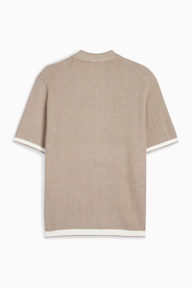 Home - Camisa de punt de mitja - regular fit - Kent - acanalada - beix