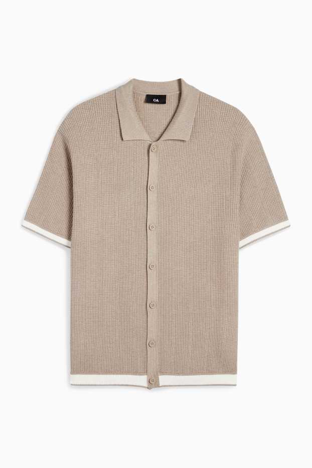 Home - Camisa de punt de mitja - regular fit - Kent - acanalada - beix