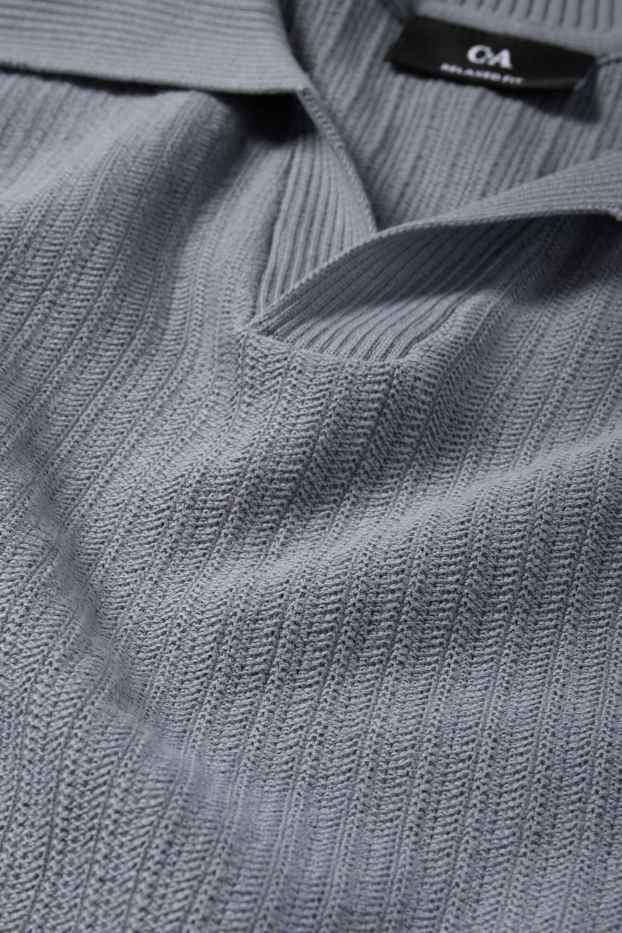 Herren - Strick-Poloshirt - Relaxed Fit - strukturiert - grau