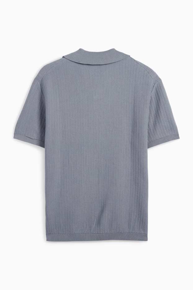 Herren - Strick-Poloshirt - Relaxed Fit - strukturiert - grau