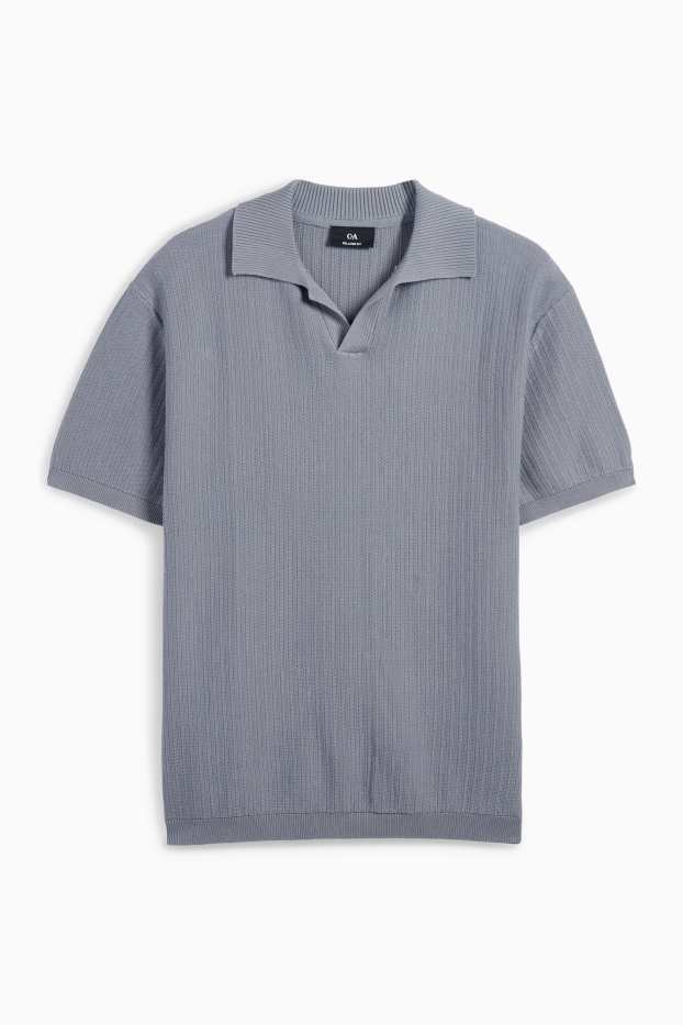 Herren - Strick-Poloshirt - Relaxed Fit - strukturiert - grau