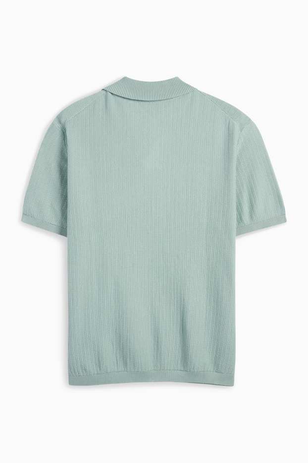 Herren - Strick-Poloshirt - Relaxed Fit - strukturiert - türkis
