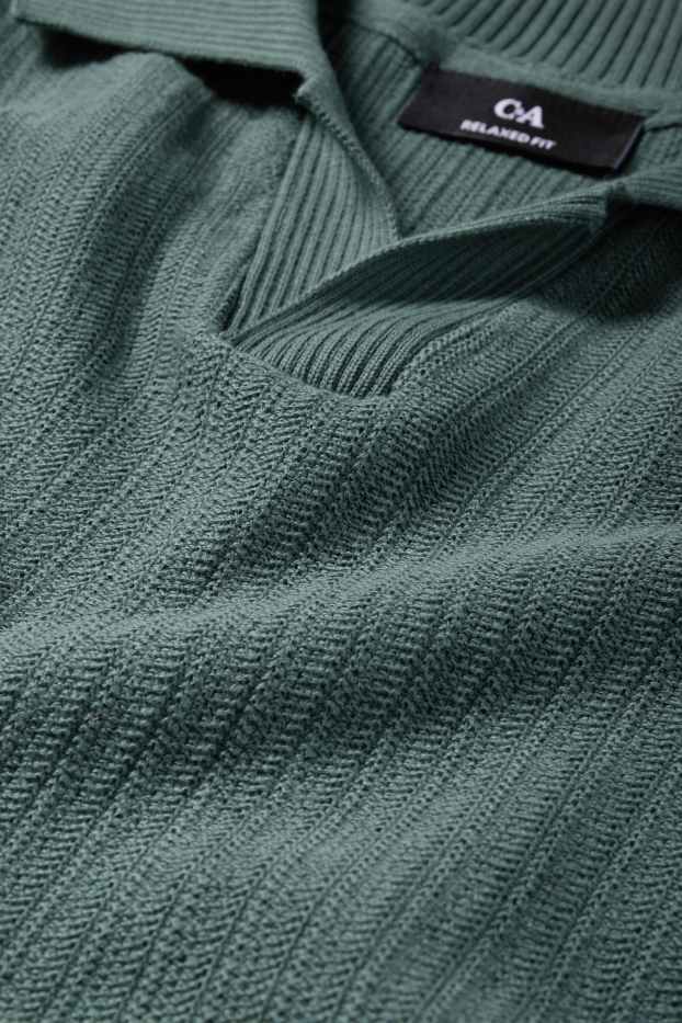 Herren - Strick-Poloshirt - Relaxed Fit - strukturiert - grün