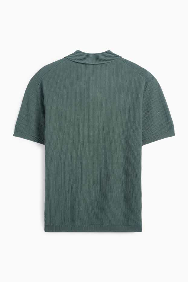 Herren - Strick-Poloshirt - Relaxed Fit - strukturiert - grün