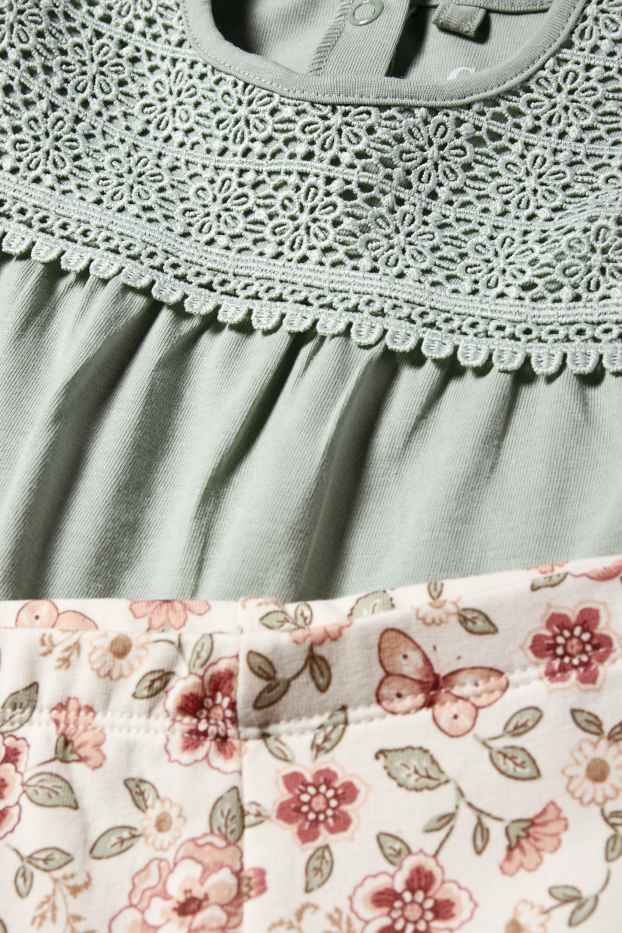 Baby Mädchen - Blümchen - Baby-Outfit - 3 teilig - mintgrün