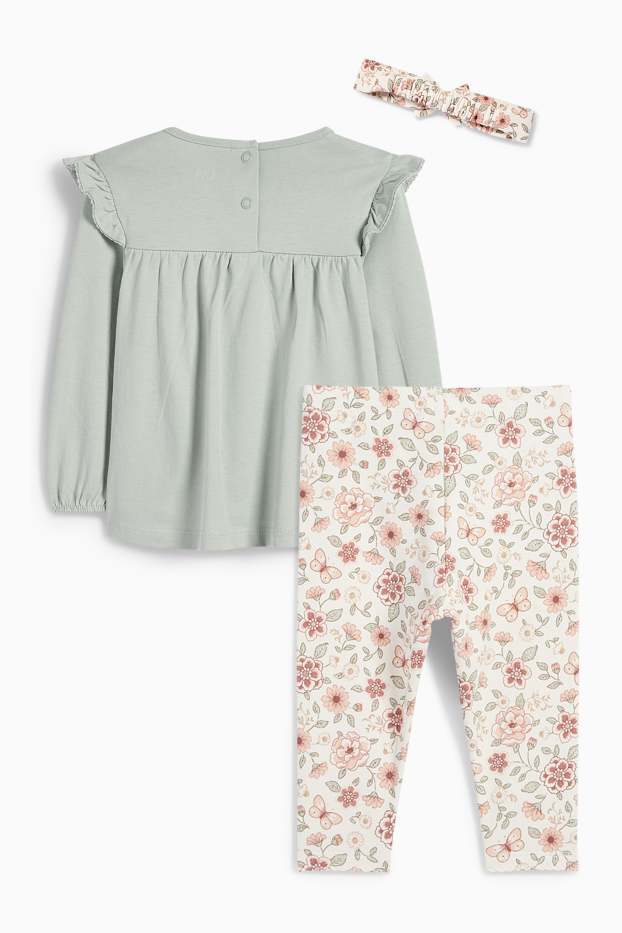 Baby Mädchen - Blümchen - Baby-Outfit - 3 teilig - mintgrün