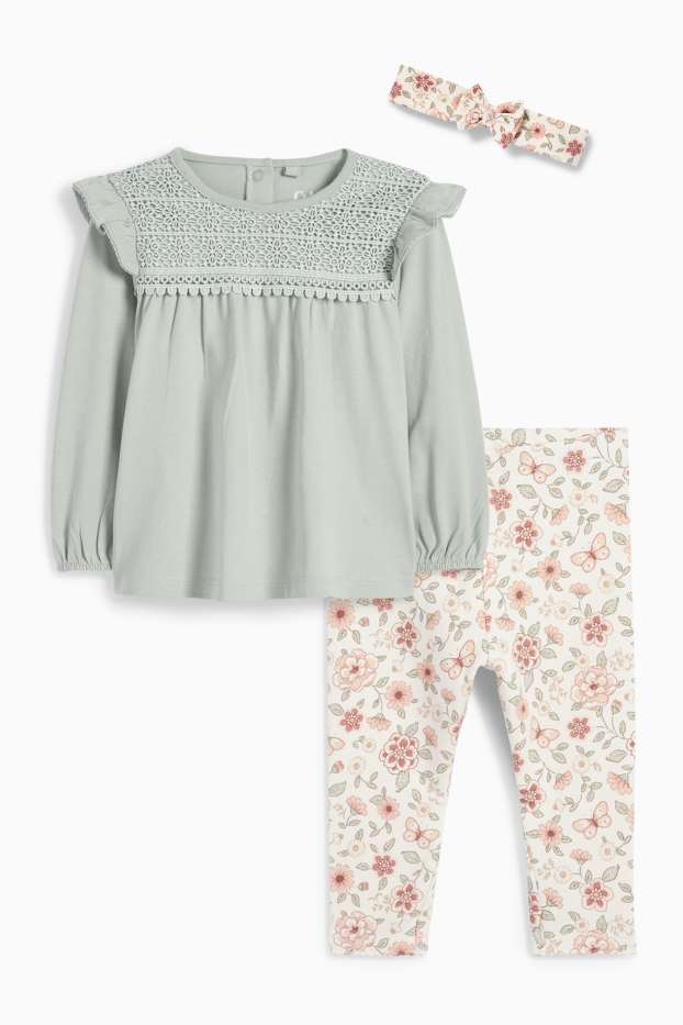 Baby Mädchen - Blümchen - Baby-Outfit - 3 teilig - mintgrün