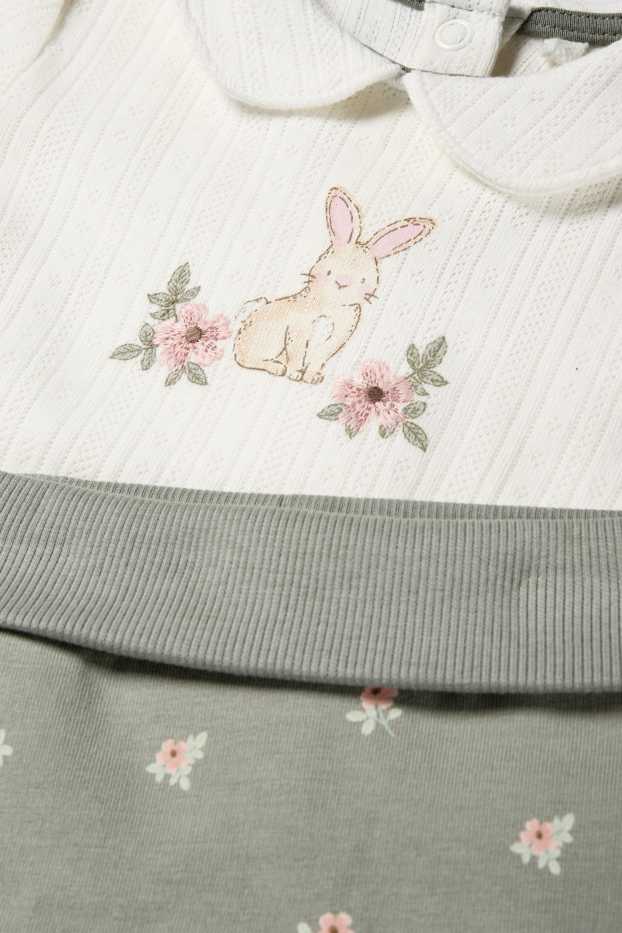 Baby Mädchen - Blümchen und Häschen - Baby-Outfit - 2 teilig - cremeweiss