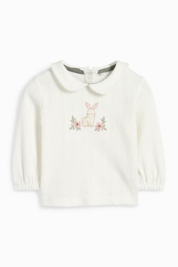 Baby Mädchen - Blümchen und Häschen - Baby-Outfit - 2 teilig - cremeweiss