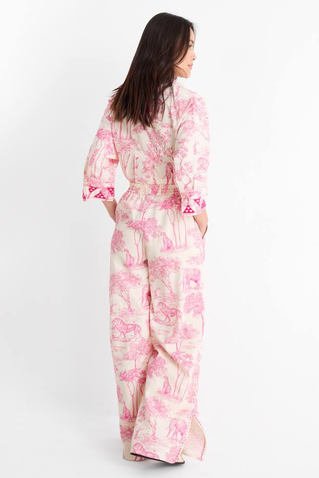 Dona - Rangsutra x C&A - pantalons de tela - high waist - palazzo - blanc/rosa