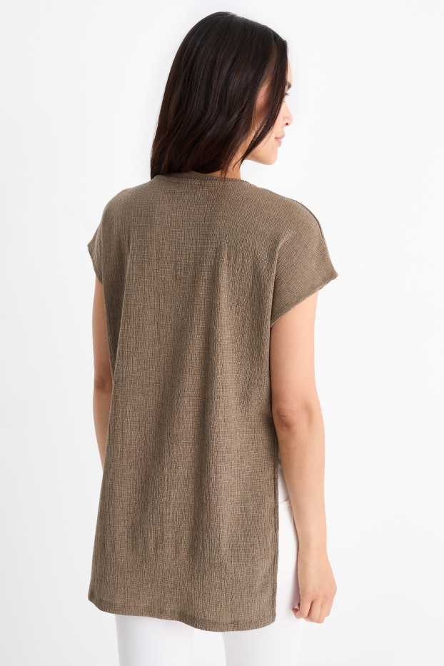 Femmes - T-shirt - slim fit - texturé - taupe