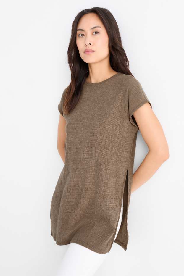 Femmes - T-shirt - slim fit - texturé - taupe
