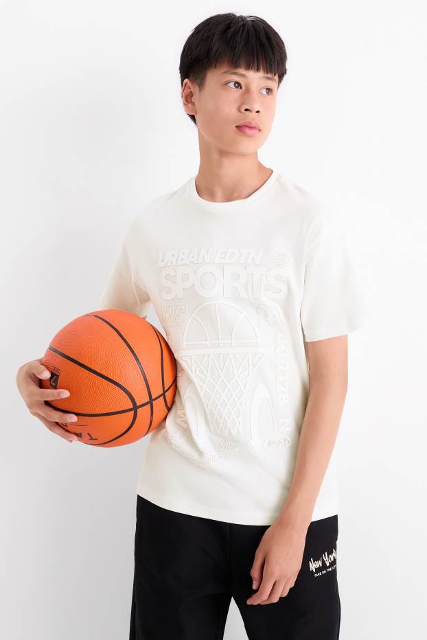 Kinder Buben - Basketball - Kurzarmshirt - cremeweiß
