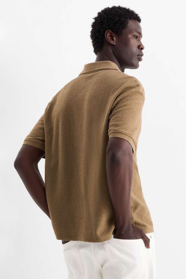 Men - Polo shirt - regular fit - textured - brown
