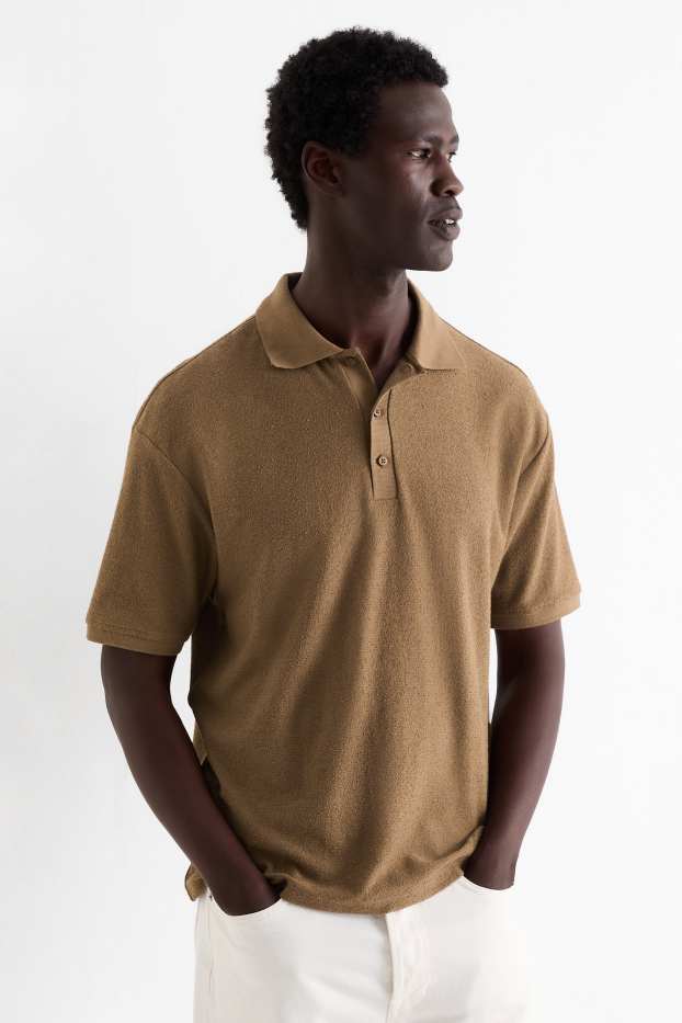 Men - Polo shirt - regular fit - textured - brown