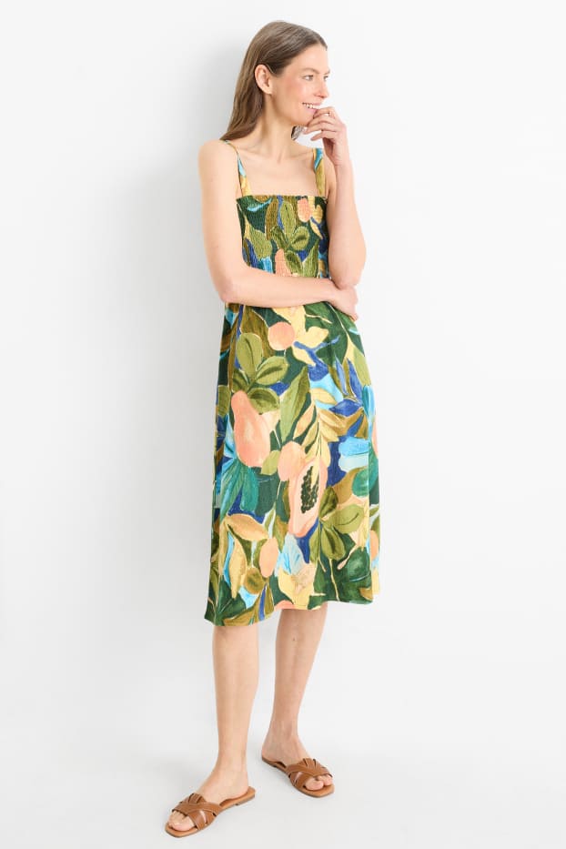 Donna - Vestito fit & flare - fantasia - tessuto tramato - arricciature - colorato