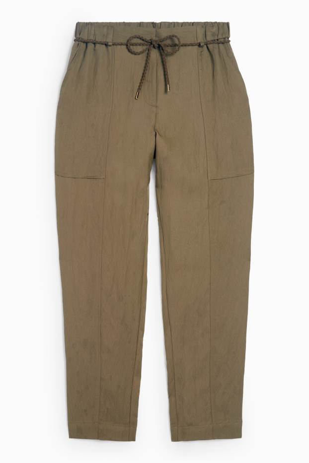 Femmes - Pantalon de toile - high waist - tapered fit - marron