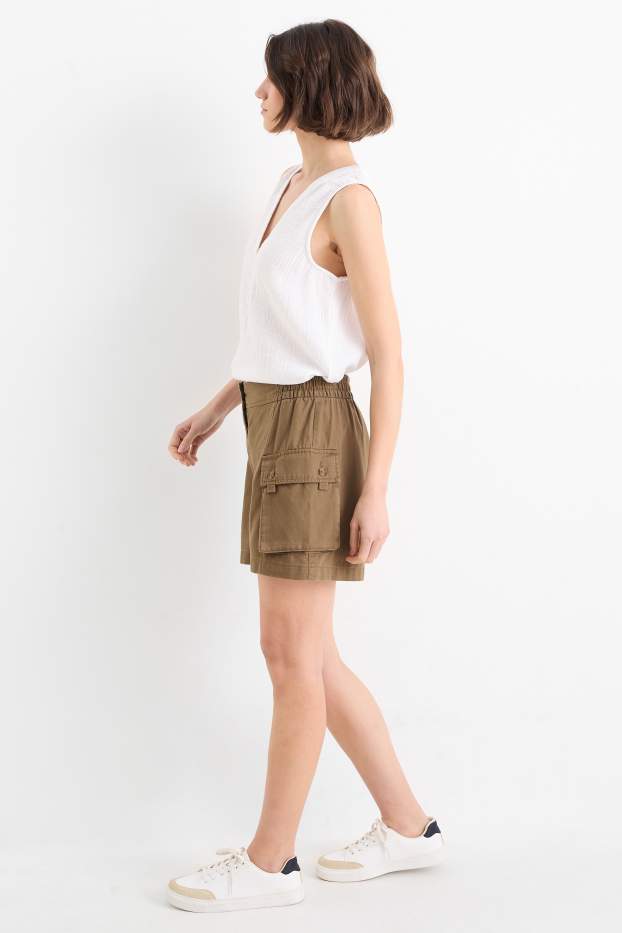 Dona - Pantalons curts cargo - high waist - marró