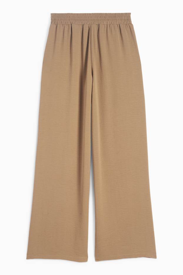 Women - Cloth trousers - high waist - wide leg - light brown
