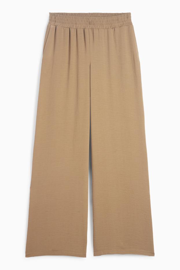 Women - Cloth trousers - high waist - wide leg - light brown