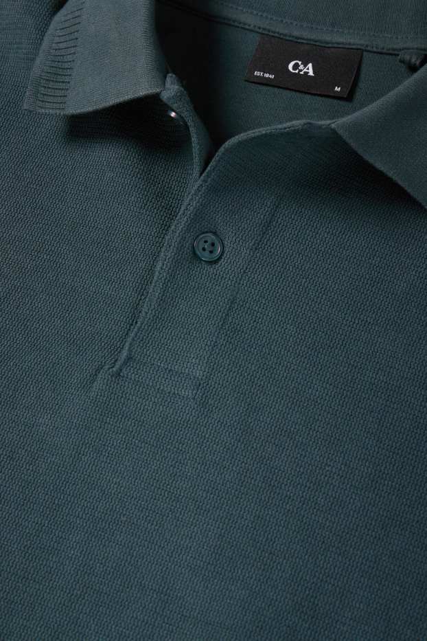 Men - Knitted polo shirt - regular fit - textured - dark green