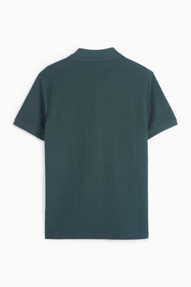 Men - Knitted polo shirt - regular fit - textured - dark green