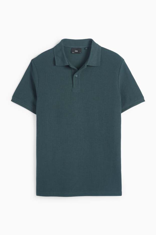 Men - Knitted polo shirt - regular fit - textured - dark green