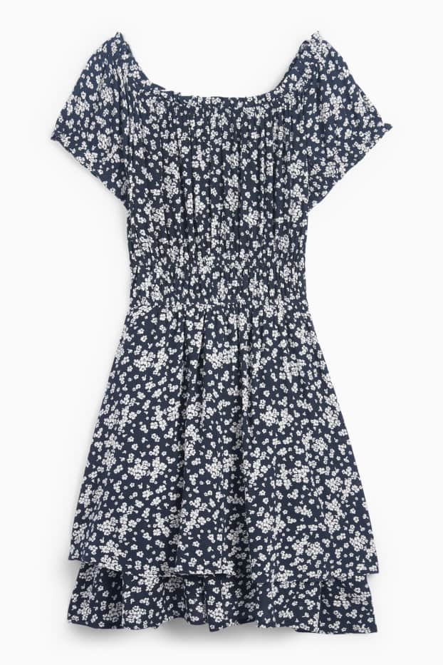 Damen - Fit & Flare Kleid - geblümt - dunkelblau