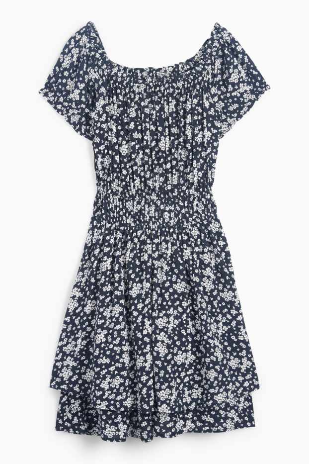 Damen - Fit & Flare Kleid - geblümt - dunkelblau