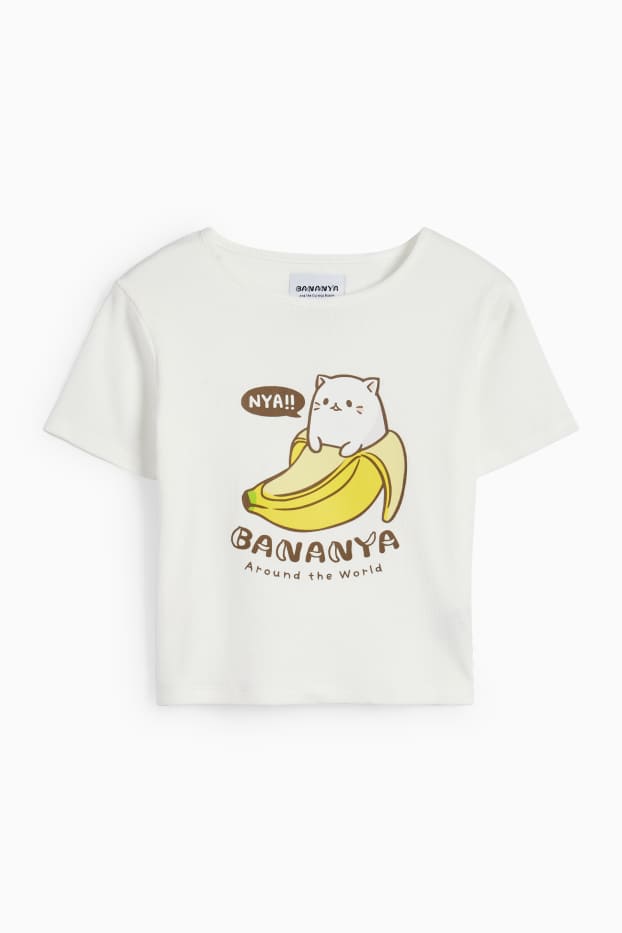 Kinderen: meisjes - Bananya - T-shirt - geribd - wit