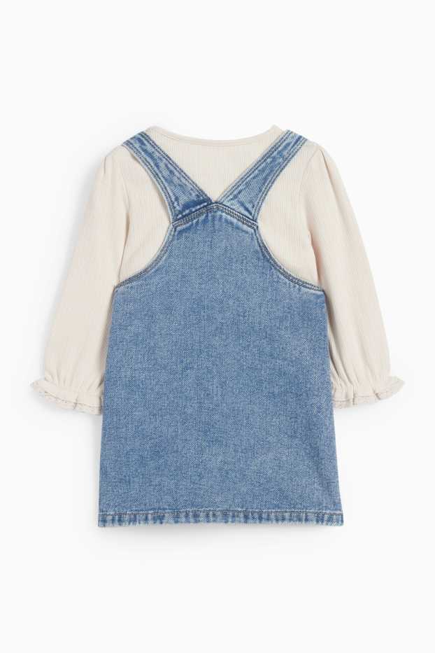 Baby Mädchen - Blümchen - Baby-Outfit - 2 teilig - jeansblau