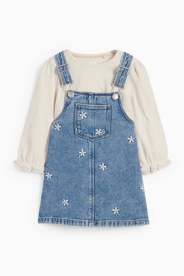 Baby Mädchen - Blümchen - Baby-Outfit - 2 teilig - jeansblau