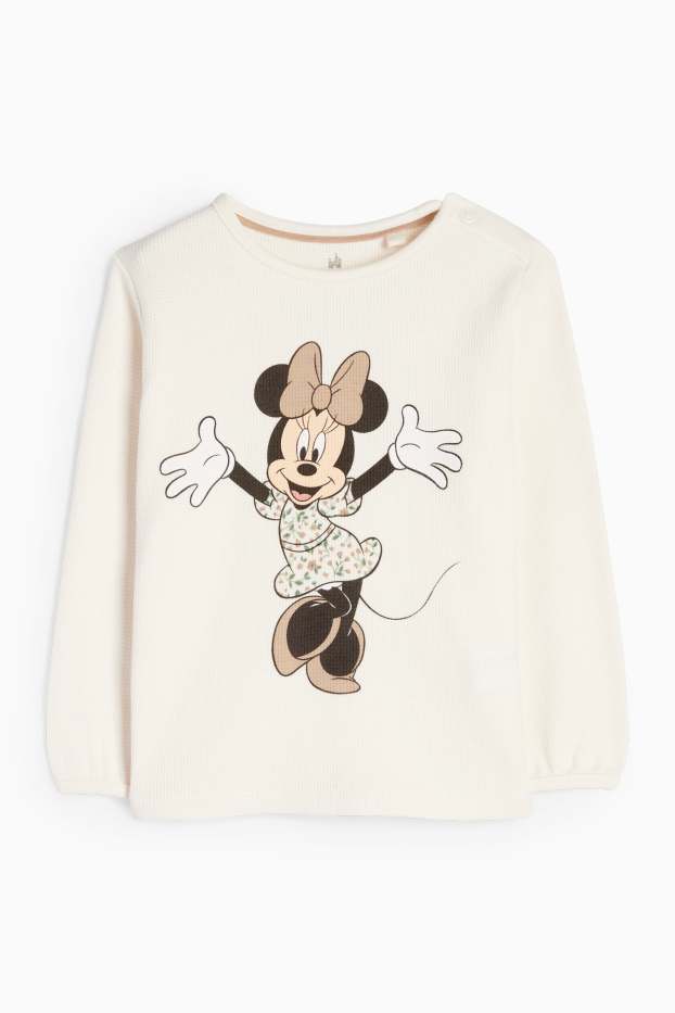 Baby: meisjes - Minnie Mouse - baby-outfit - 2-delig - met structuur - licht beige