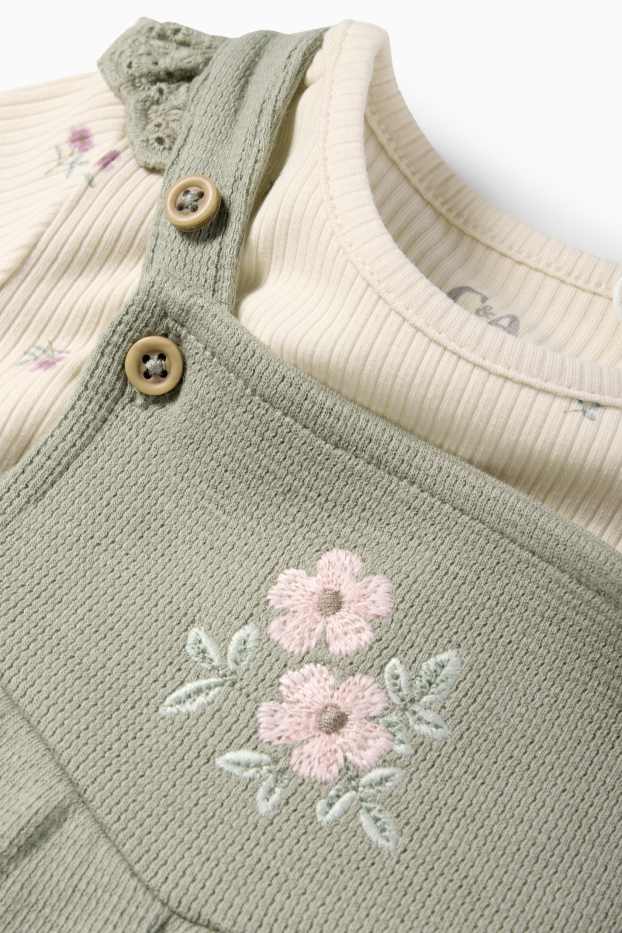 Baby Mädchen - Blümchen - Baby-Outfit - Broderie Anglaise - 2 teilig - hellbeige