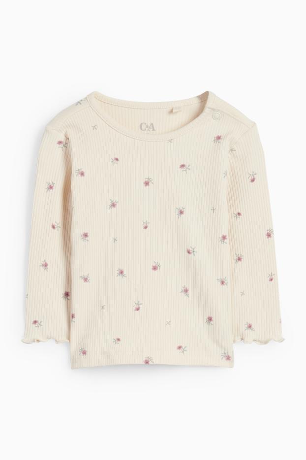 Baby Mädchen - Blümchen - Baby-Outfit - Broderie Anglaise - 2 teilig - hellbeige