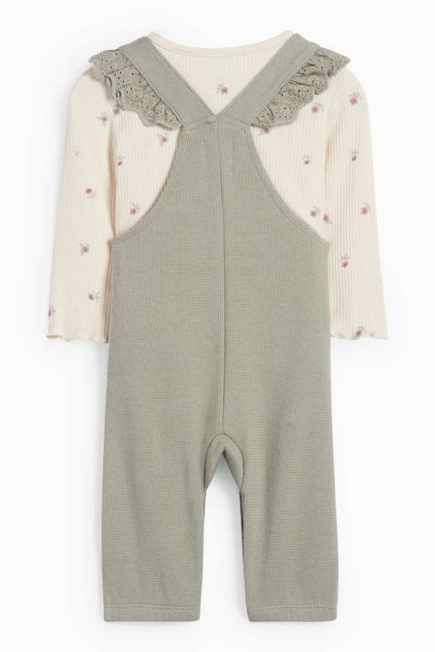Baby Mädchen - Blümchen - Baby-Outfit - Broderie Anglaise - 2 teilig - hellbeige