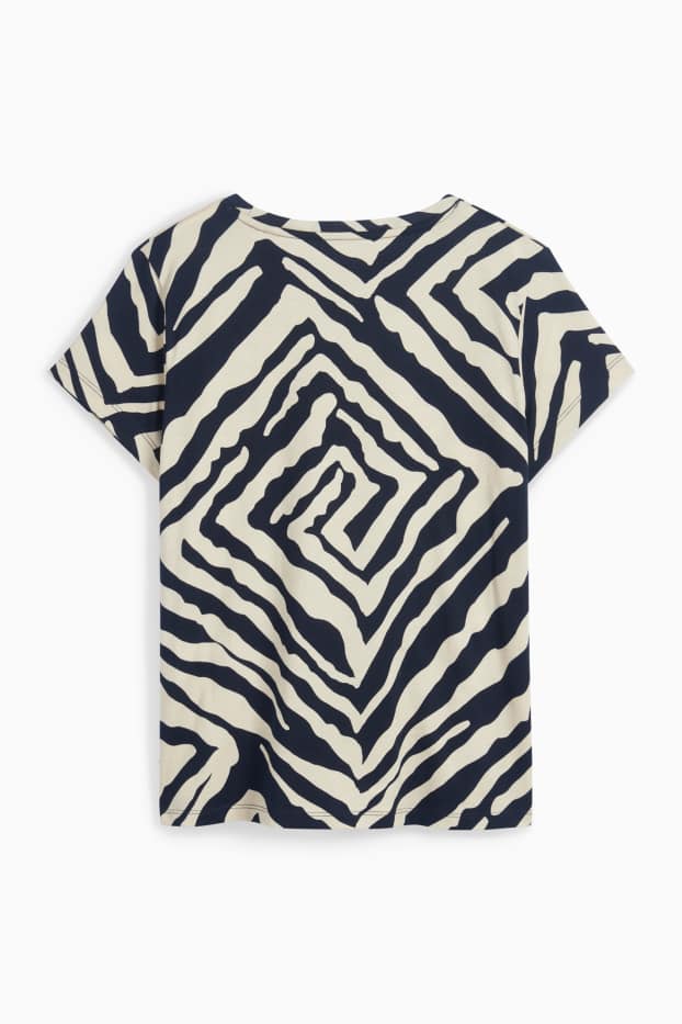 Damen - T-Shirt - Regular Fit - gemustert - blau / beige