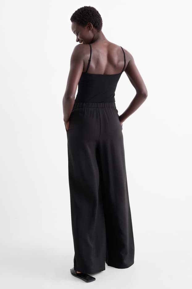 Dames - Pantalon - high waist - wide leg - zwart
