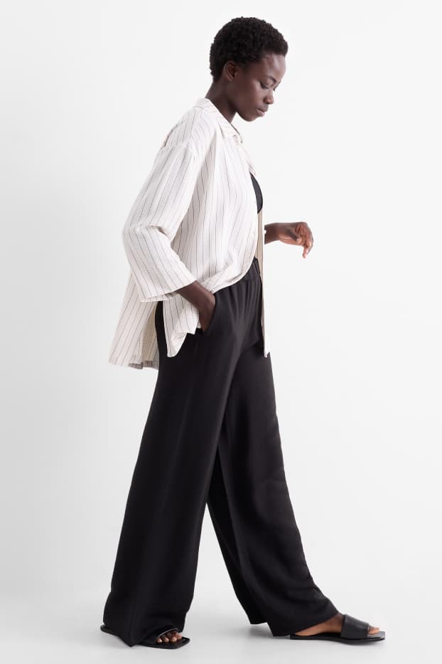 Dames - Pantalon - high waist - wide leg - zwart