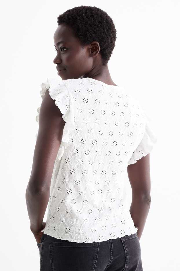 Femei - Top - broderie englezească - alb