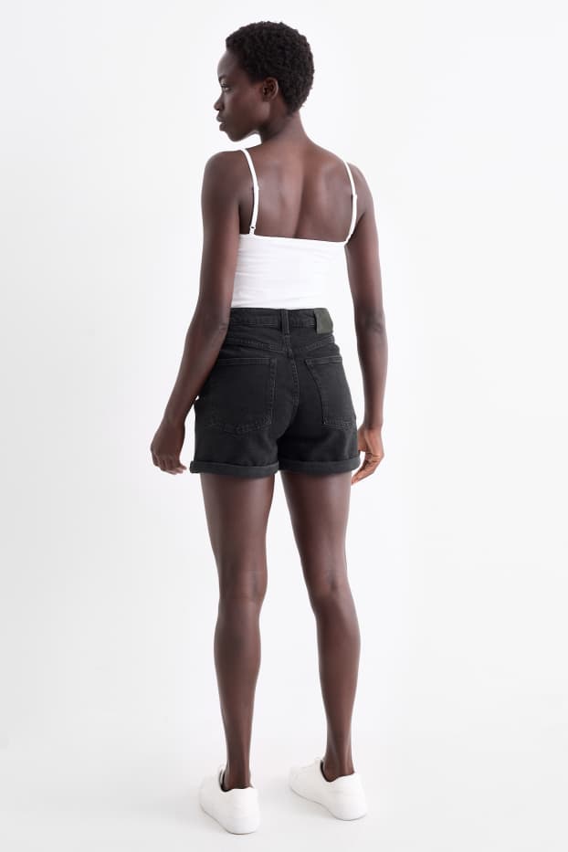 Femei - Pantaloni scurți mom fit - talie înaltă - negru