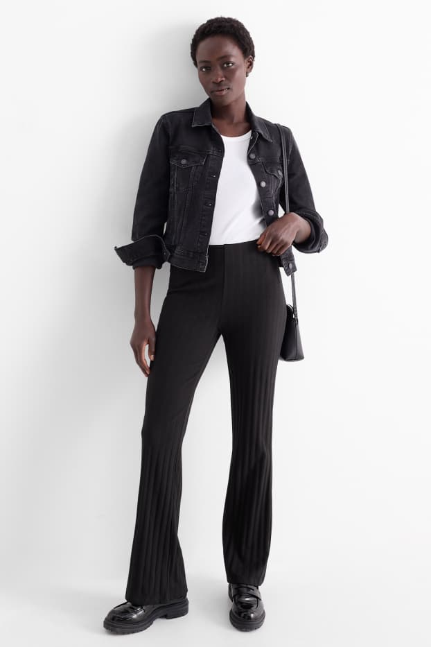 Dames - Straight legging - geribd - zwart