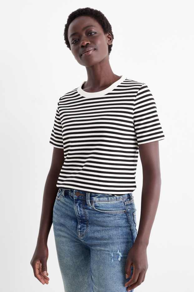 Donna - T-shirt - regular fit - a righe - nero / bianco