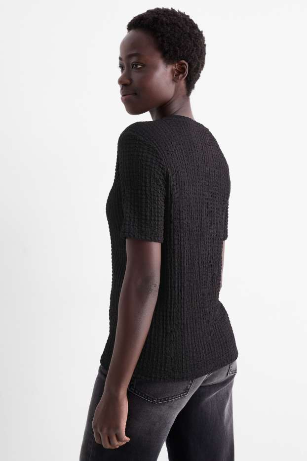 Damen - T-Shirt - Regular Fit - strukturiert - schwarz