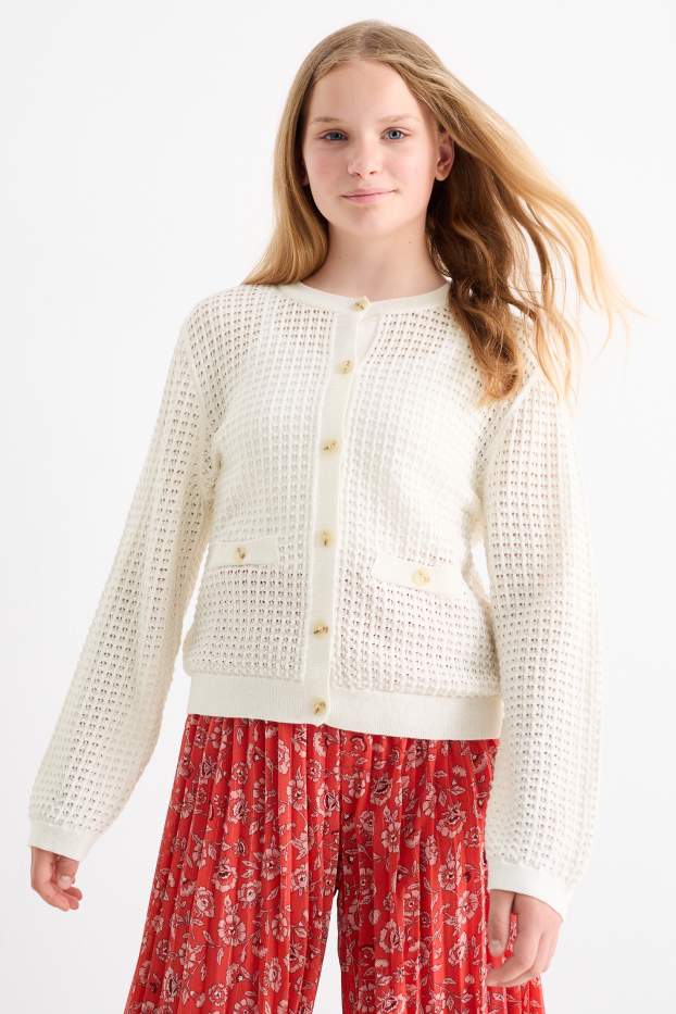 Bambine - Cardigan - tramato - bianco