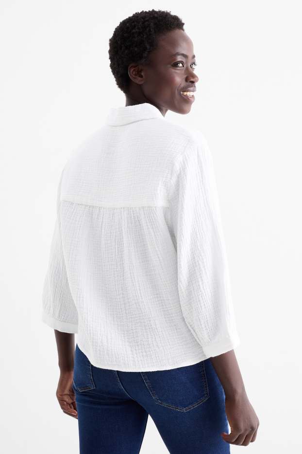 Femmes - Chemisier en gaze de coton - blanc