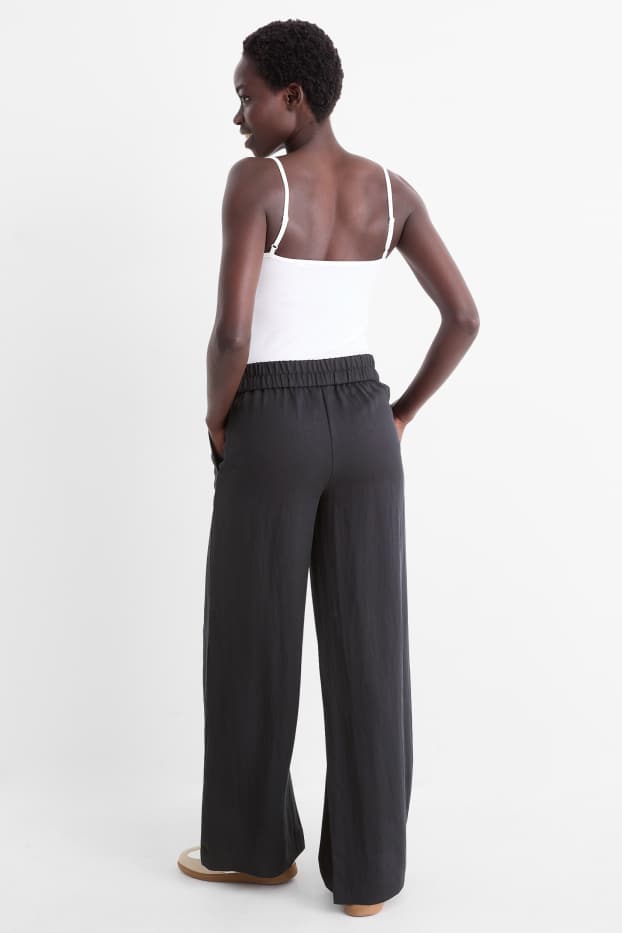 Women - Cloth trousers - mid-rise waist - wide leg - black