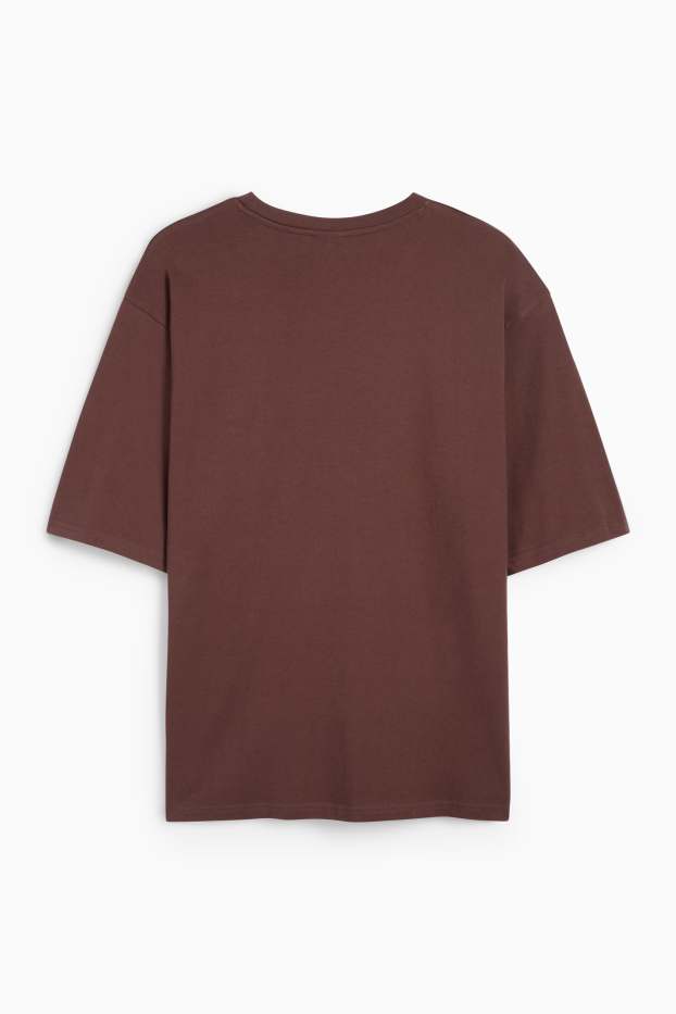 Pánské - Tričko - oversized - tmavohnědá